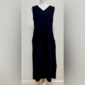 Eileen Fisher Black Midi Dress With Pockets Size XXS Excellent Condition